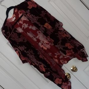 Velvet wine floral shawl